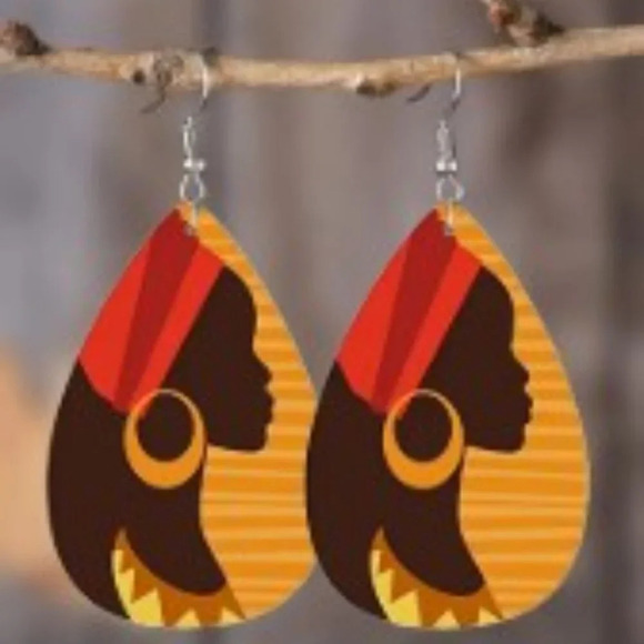 Boho/Tribal Set 2 pairs earrings, Wooden Treasure Chest and Satin Drawstring Bag - Picture 11 of 16